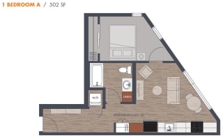 502sf One Bedroom Floorplan