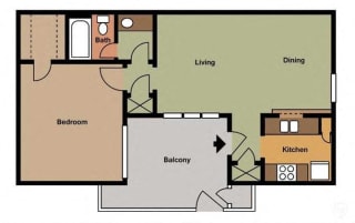 1 Bed - 1 Bath |609 sq ft One Bedroom Garden floorplan