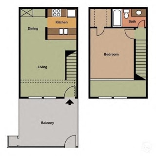 1 Bed - 1 Bath |738 sq ft One Bedroom Loft floorplan