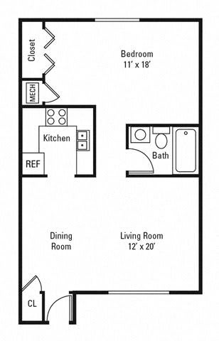 1 Bedroom 1 Bath - B, 665 sq. ft.