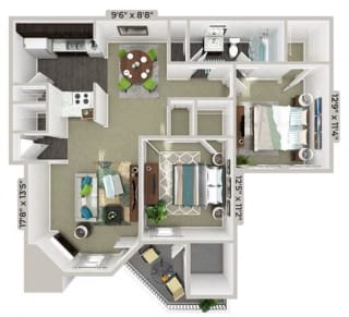 2 Bed 1 Bath 920 square feet floor plan Mulberry