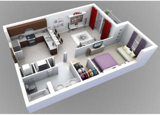 1 Bed, 1 Bath, 791 sq. ft. Newport Floor Plan