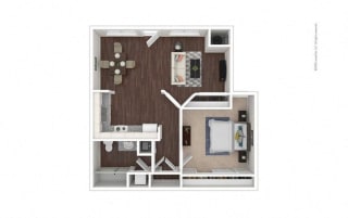 1 Bed 1 Bath 695 square feet floor plan A2 3d furnished