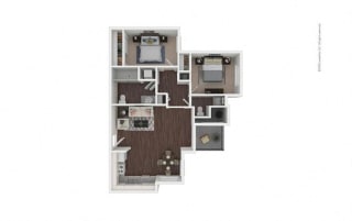 2 Bed 1.5 Bath 802 square feet floor plan B2 3d furnished
