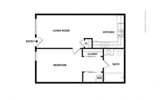 1 Bed 1 Bath 480 square feet floor plan