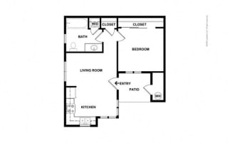1 Bed 1 Bath 562 square feet floor plan