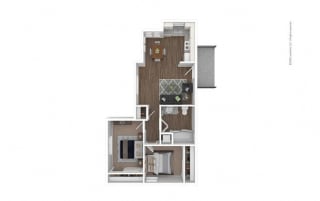 2 Bed 1 Bath 760 square feet floor plan 3d furnished