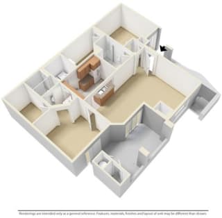2 Bed - 2 Bath |1040 sq ft Two Bedroom floorplan