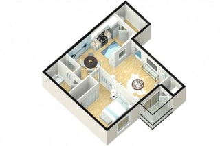 1 Bed 1 Bath 704 square feet floor plan 3d furnished THE CLUB