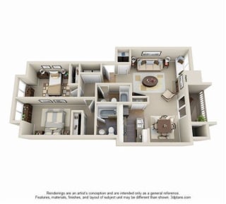 The Maple Floor plan 2 Bed - 2 Bath, 1017 sq ft, The Maple