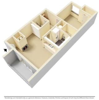 1 Bed,1 Bath, 680 sq ft, Heather floor plan