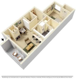 1 Bed,1 Bath, 680 sq ft, Heather floor plan