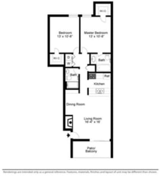 2 Bed, 2 Bath, 920 sq ft, Maple floor plan