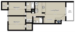 2 Bed, 2 Bath, 920 sq ft, Maple floor plan