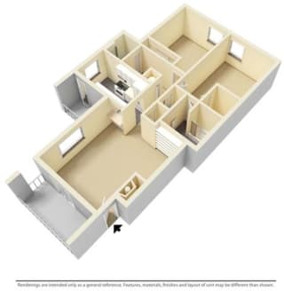 2 Bed, 2 Bath, 1024 sq ft, Willow floor plan