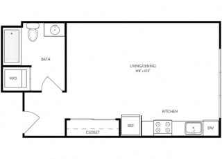 Studio 1 Bath 462 square feet floor plan A4