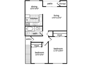 2 Bed, 1 Bath, 855 square feet floor plan Preserve