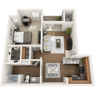 1 Bed 1 Bath 745 square feet floor plan