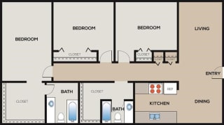 Floor Plan 3 Bedroom 2 Bathroom A