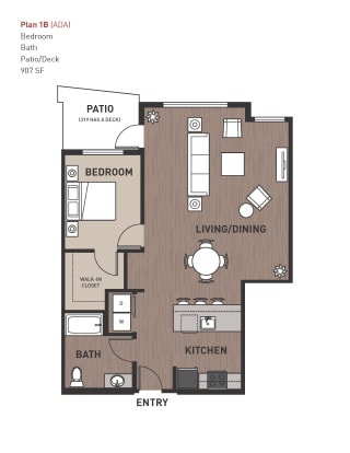 Floor Plan 1 Bedroom Plan 1B