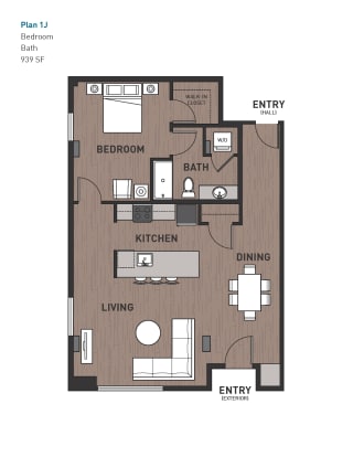 Floor Plan 1 Bedroom Plan 1J