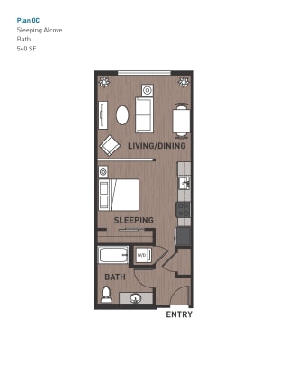 Floor Plan Open One Bedroom 0C
