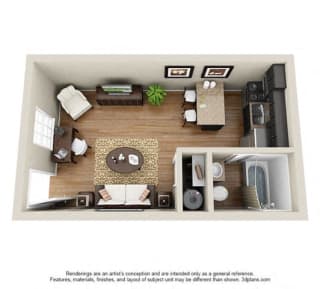 Studio, 400 sq. ft.