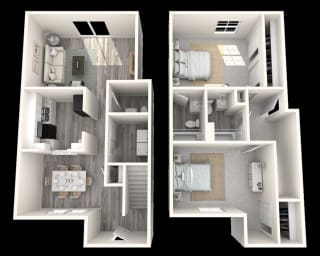 2 Bed, 2.5 Bath, 1200 sq. ft. Spruce floor plan