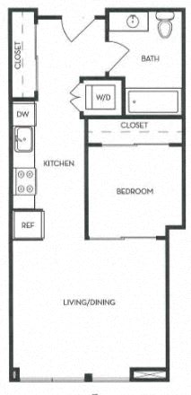 Studio 1 Bath 513 square feet floor plan A2 - MFTE