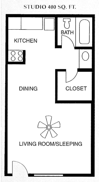 Studio 400 square feet floor plan