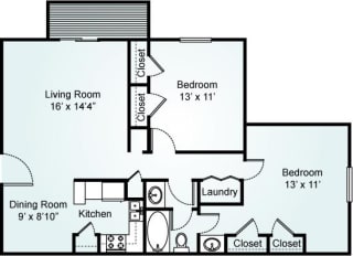 2 Bed, 1 Bath, 1030 sq. ft. The Java