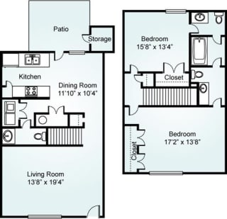 The Willow, 2 Bed, 1.5 Bath, 1300 sq. ft.