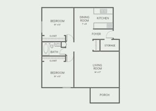 2 Bed,1 Bath, 950 sq. ft. Upgraded BP floor plan