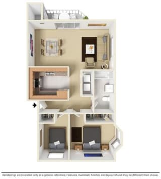 2 Bed - 1 Bath |865 sq ft 2 Bedroom 1 Bathroom floorplan
