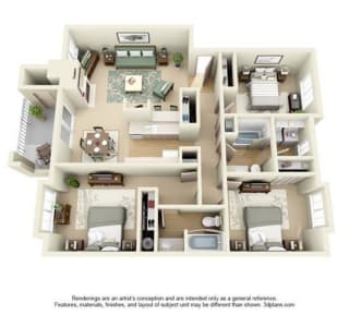 3 Bed, 2 Bath, 1324 sq. ft.