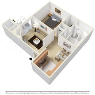 1 Bed - 1 Bath, 680 sq ft floor plan