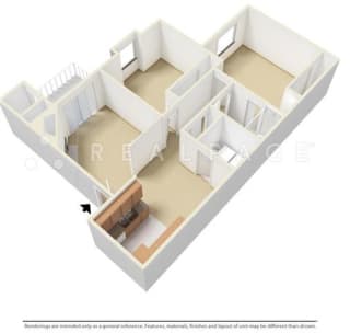 2 Bed - 1 Bath, 896 sq ft floor plan