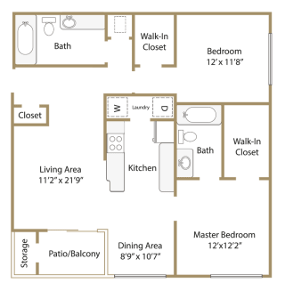 2 bedroom 2 bath apartment floor plan
