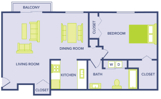 1 bedroom floor plan apartment in Keego Harbor