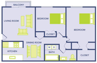 2 bedroom floor plan apartment in Keego Harbor