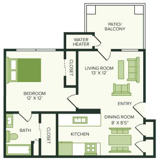one bedroom floor plan at village woods apartments