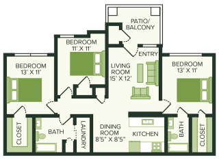 three bedroom floor plan at village woods