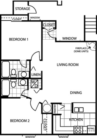 2 Bedroom Floor Plan at Butterfield Apartments, Flagstaff, Arizona