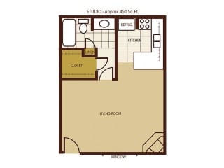 Studio Floor Plan at Mountain View Villa Apartments, Cottonwood