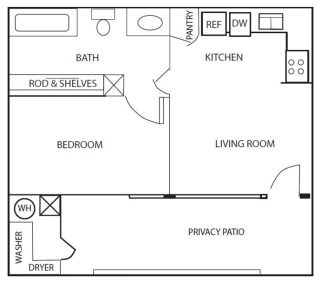 1 Bed Floor Plan at Rio Verde Apartments, Cottonwood, AZ, 86326