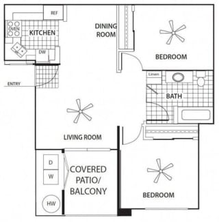 Two Bedroom Floor Plan at Sagewood Apartments, Cottonwood, AZ, 86326