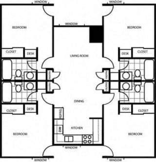 Four Bedroom Floor Plan at Pine View Village Apartments, Flagstaff, 86001