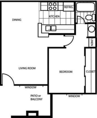 One Bedroom Floor Plan at University Square Apartments, Flagstaff, AZ