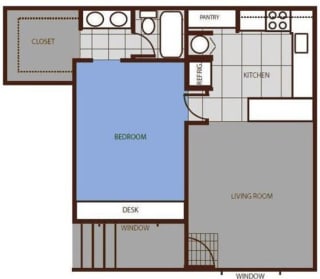 One Bedroom Floor Plan at Highland Village Apartments, Arizona