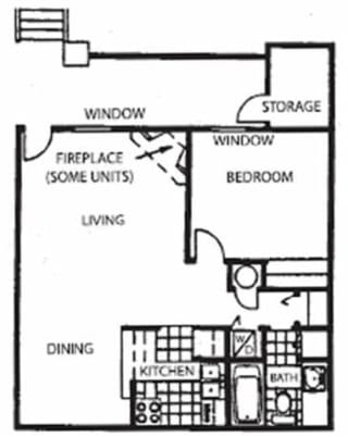 1 Bedroom Floor Plan at Butterfield Apartments, Flagstaff, AZ 86004